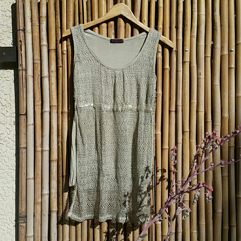 Taupe Sparkling Lace Overlay Tunic with Scarf! OS - Picture 2 of 5