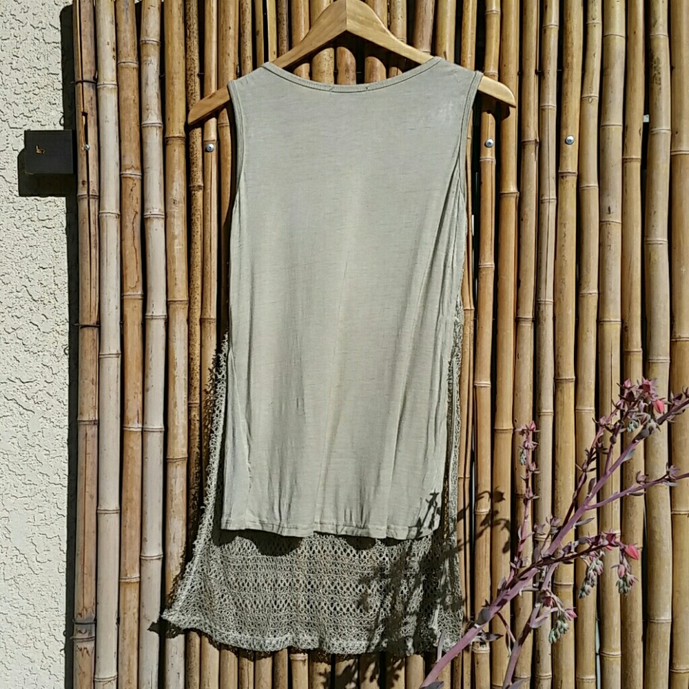 Taupe Sparkling Lace Overlay Tunic with Scarf! OS - Picture 4 of 5