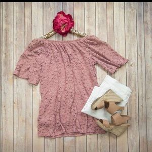 NWT Mauve Pink Lace Off the Shoulder Top