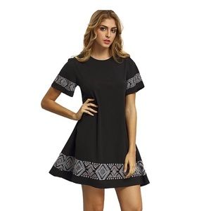 Black Shift Dress: Embroidered Casual Dress