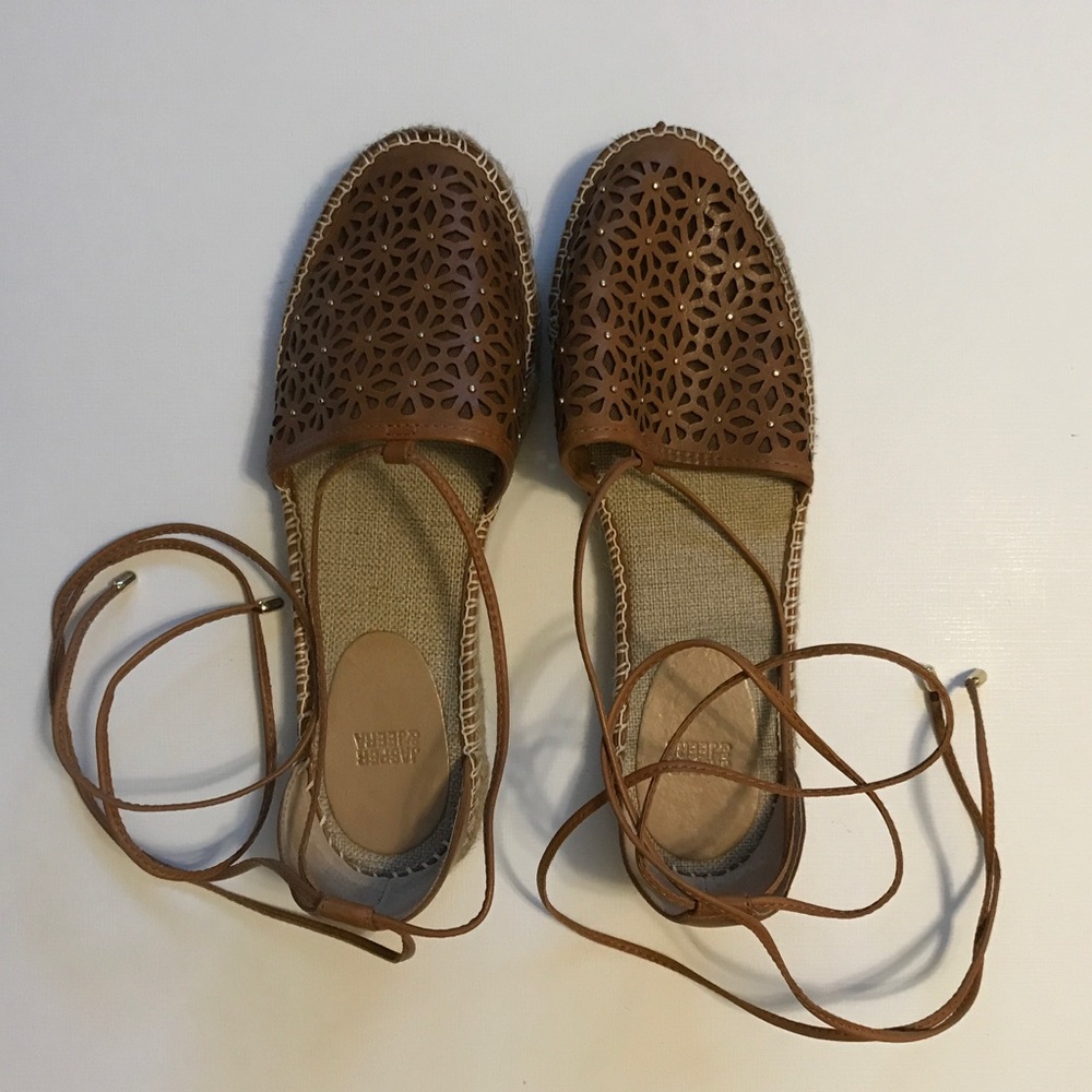 Tan Cut-out Lace-up Espadrilles