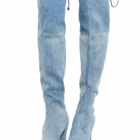 BOHO Gypsy Denim Block Heel Over Knee High Boots - Picture 5 of 8