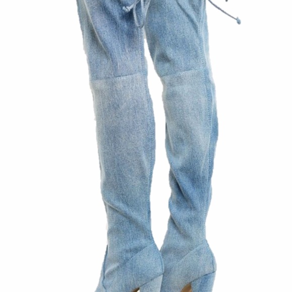 BOHO Gypsy Denim Block Heel Over Knee High Boots - Picture 4 of 8