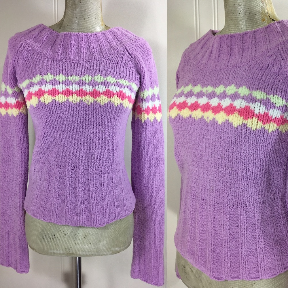 Vintage 90s Cropped Soft Striped Sweater 1990s