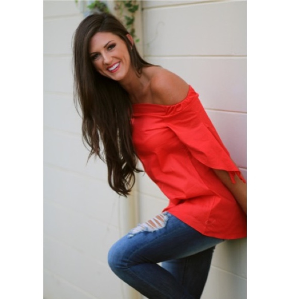 Off the shoulder top with tie shirt sleeves