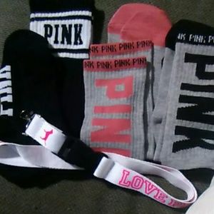 3 pair of Victoria Secret PINK socks and 1 Lanyard
