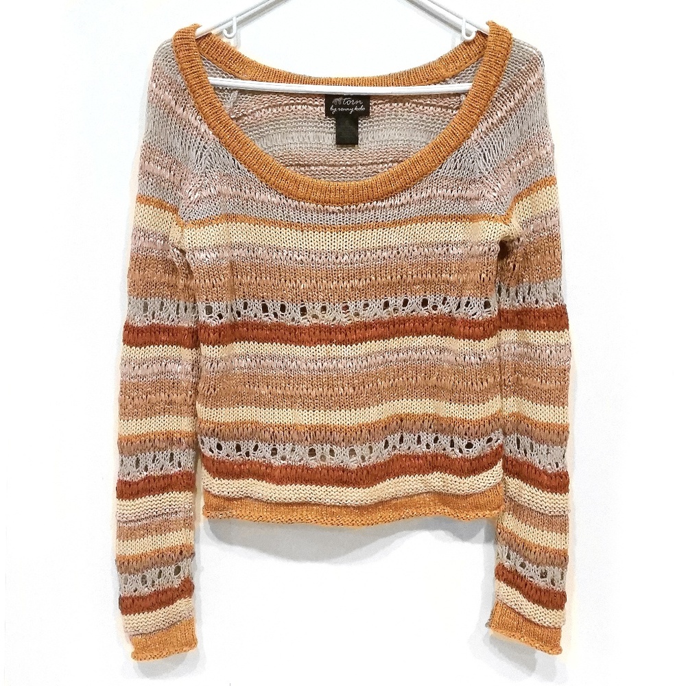 "Torn" by Romny Kobo stripe open-knit sweater, XS