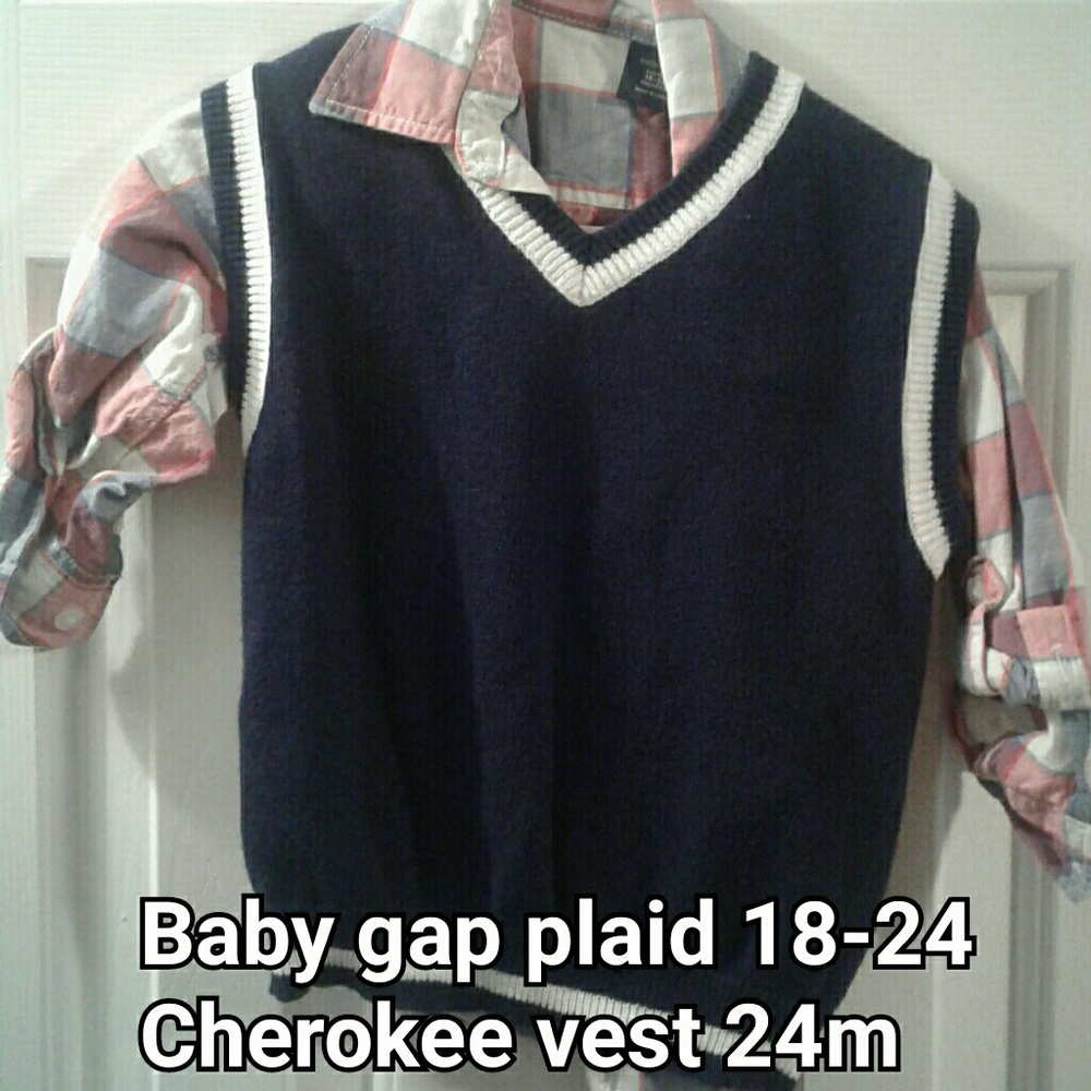 Baby gap plaid button up shirt sweater vest 18-24