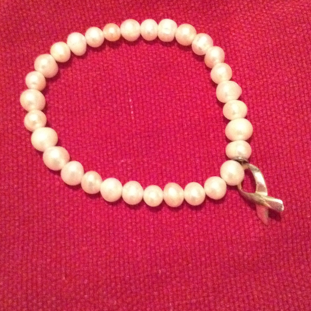 Faux pearl breast cancer bracelet
