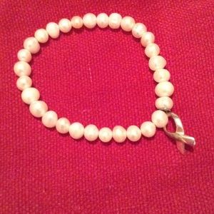 Faux pearl breast cancer bracelet