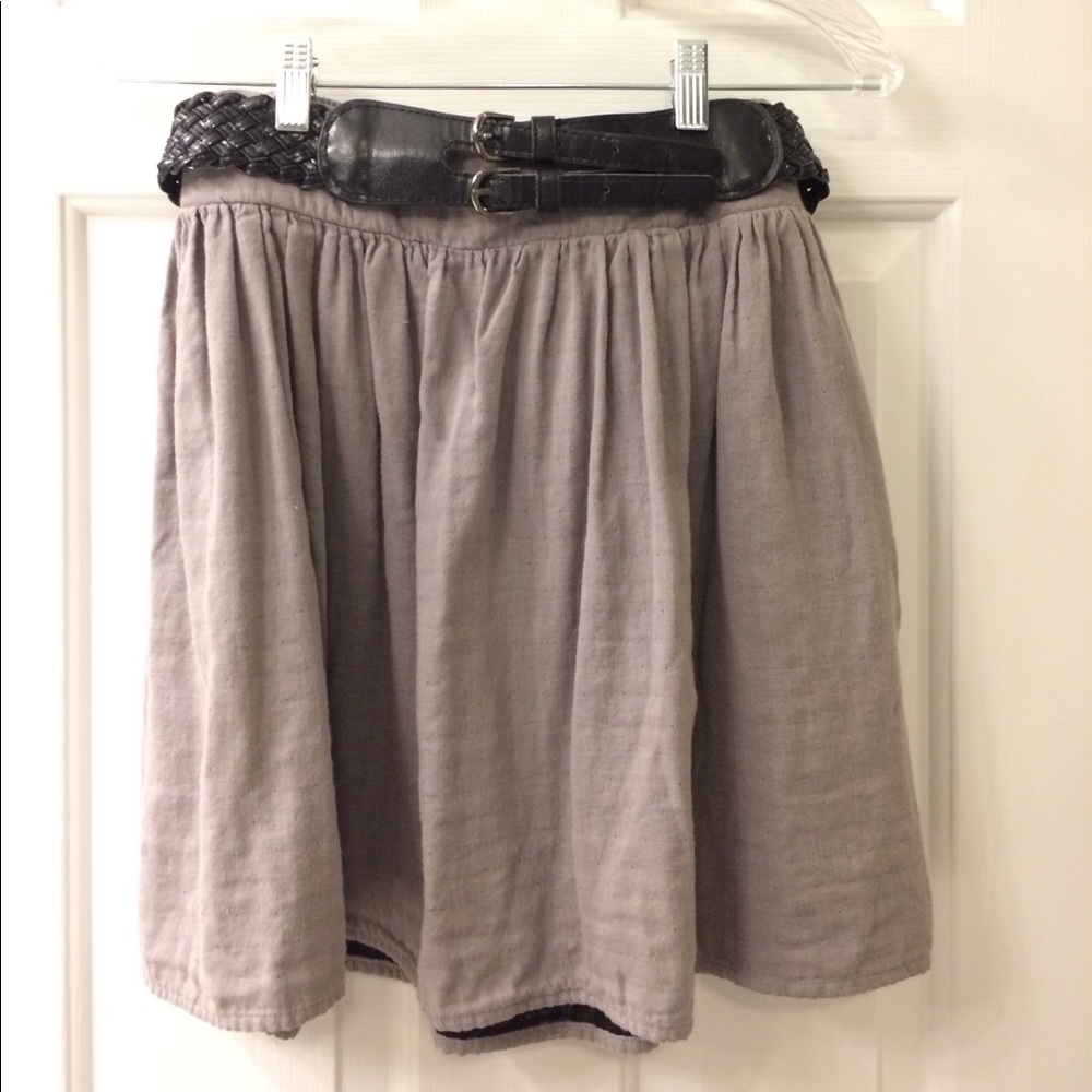 Belted grey and black lined cotton skirt