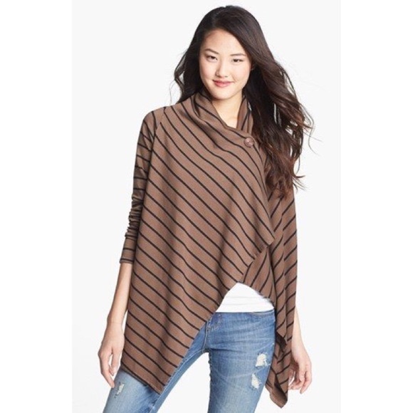 bobeau Sweaters - Bobeau Brown Striped Wrap Sweater