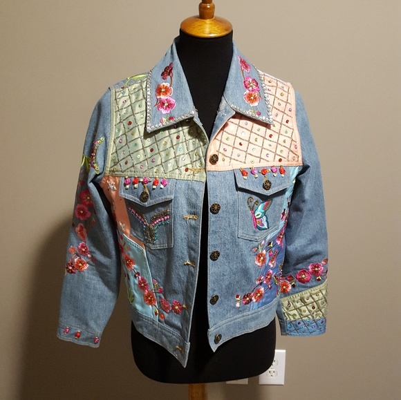 cherry blossom denim jacket