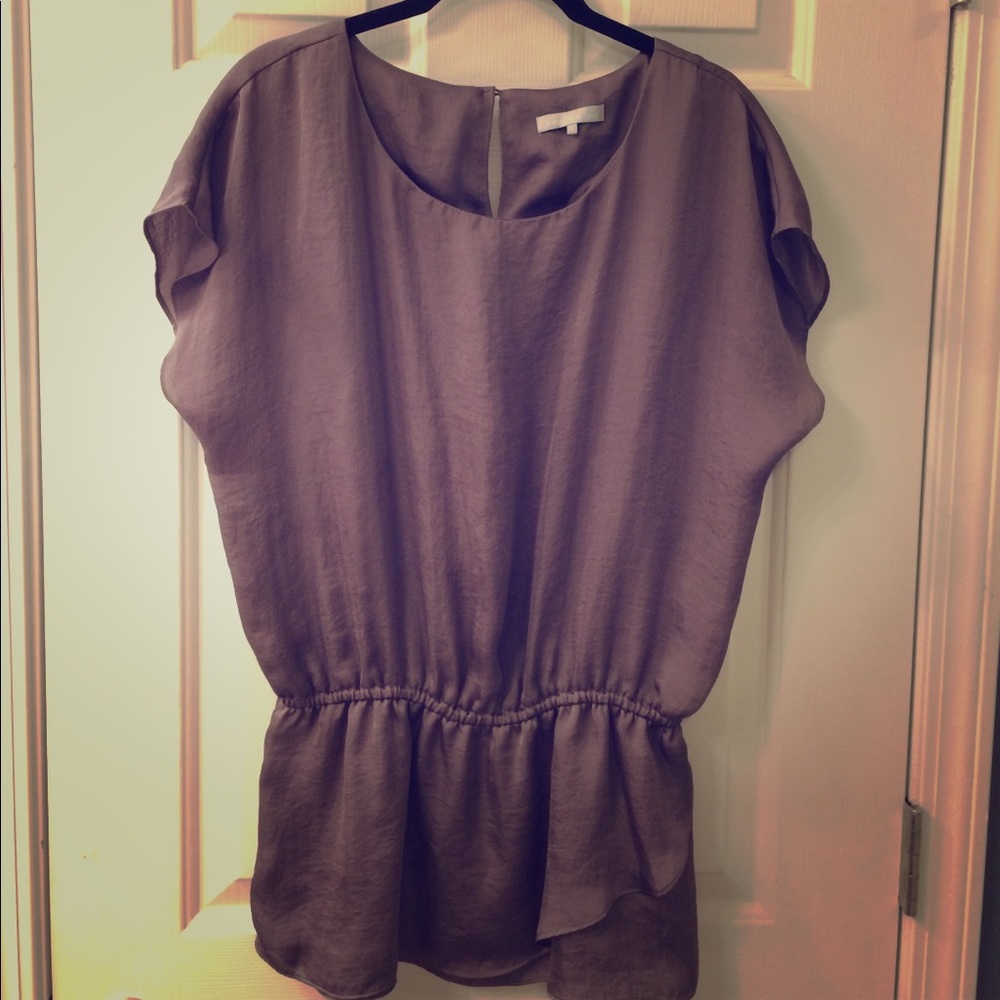Silky grey blouse with dolman sleeves