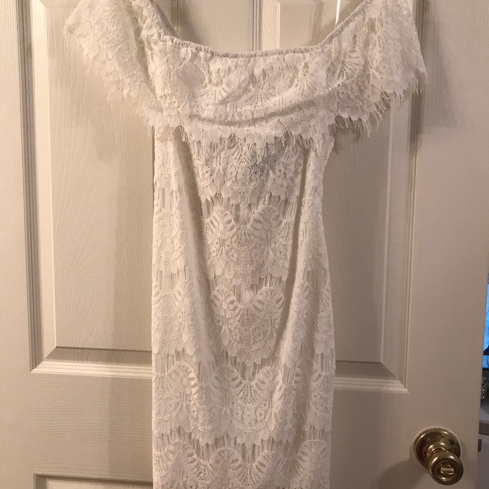 White lace off shoulder dress new with tags