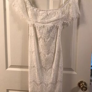 White lace off shoulder dress new with tags