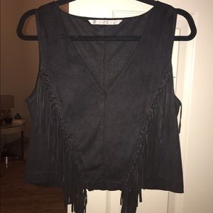 Zara fringe faux suede top