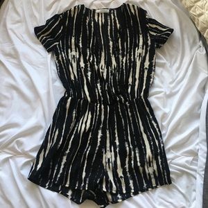 Black and white vertical stripe romper