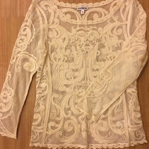 Express ivory sheer embroidered top, size XS