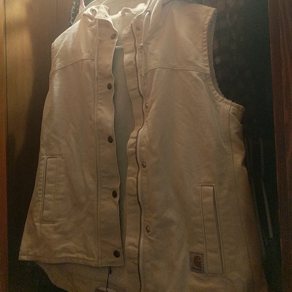 Cream Hooded fleece vest Carhartt size small