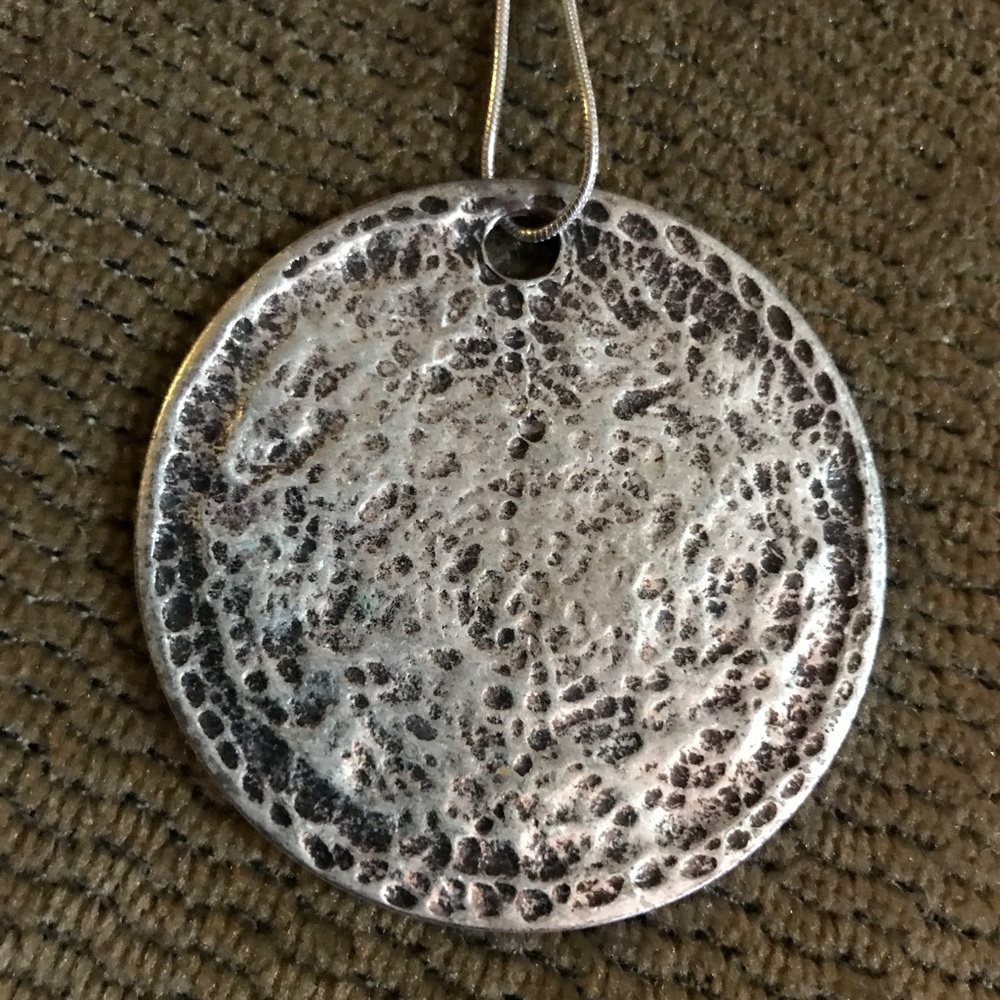 Large round silver pendant necklace