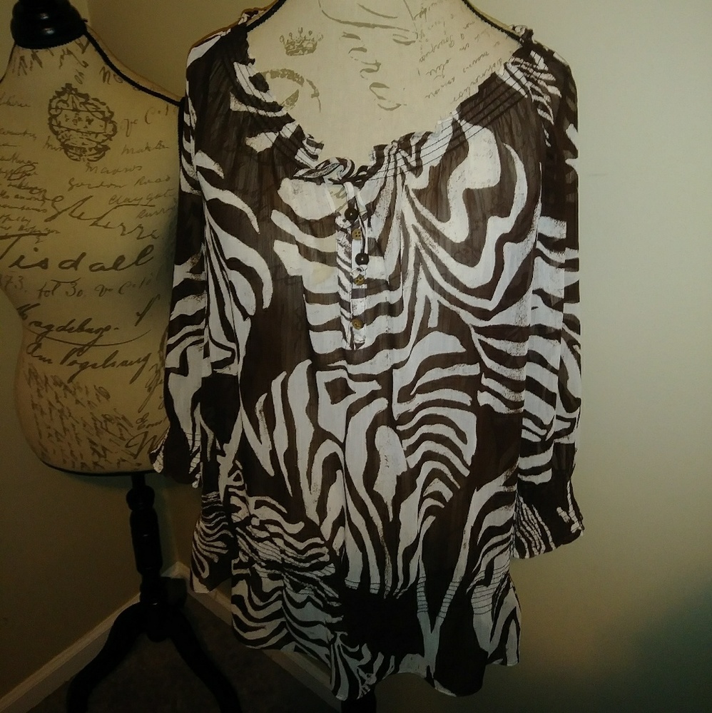 JONES NEWYORK Brown and cream zebra style blouse
