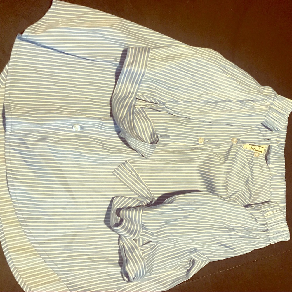 Blue/white striped off the shoulder shirt