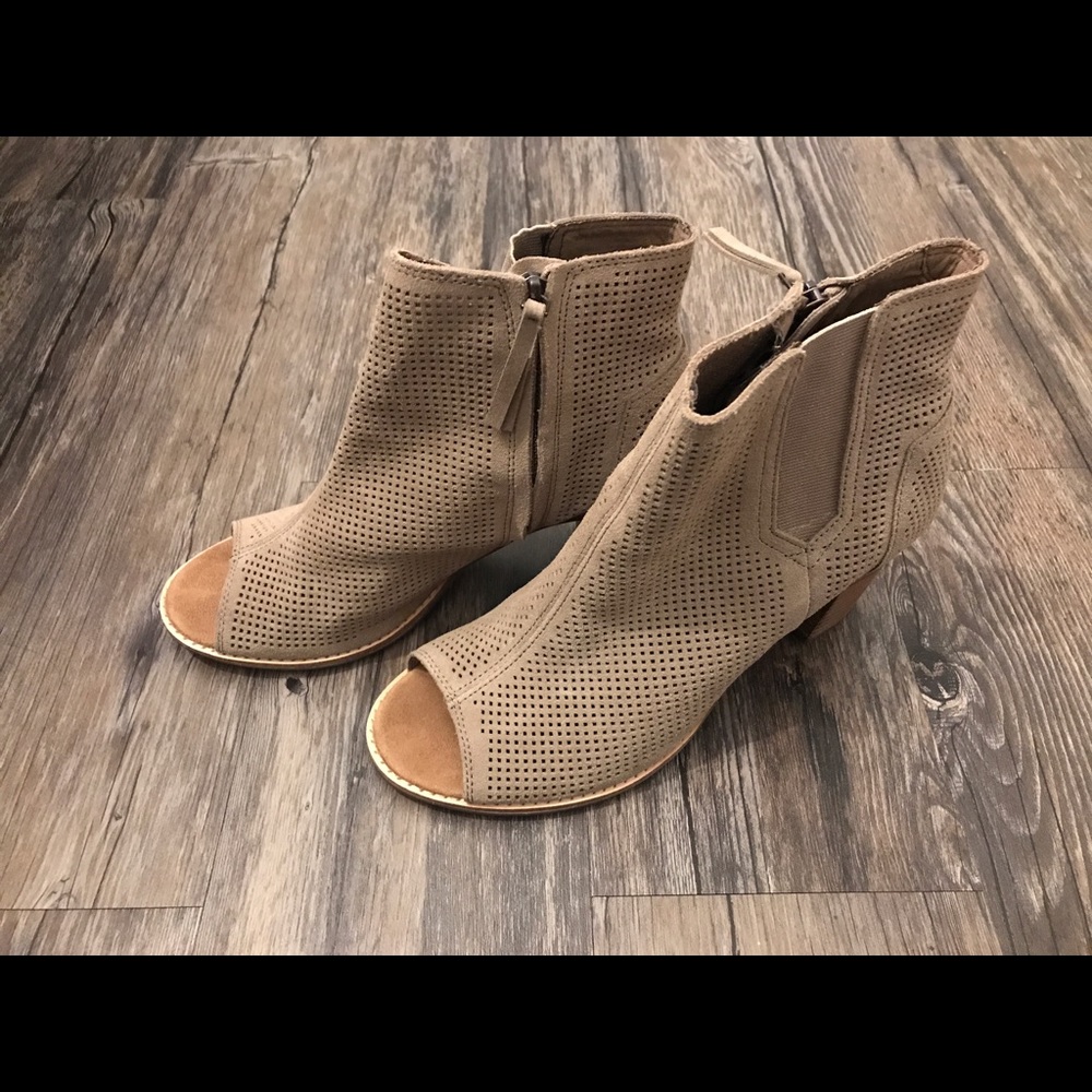 TOMS SUEDE PERFORATED MAJORCA PEEP TOE BOOTIES