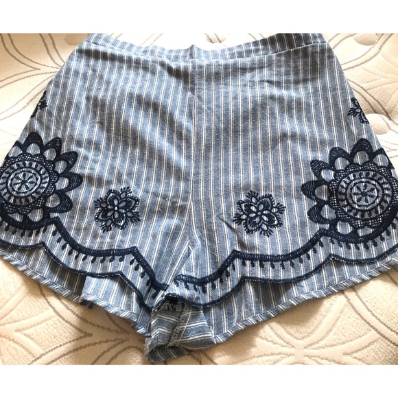Punch blue and white embroidered shorts - Picture 2 of 7
