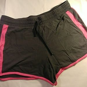 Gray and pink shorts.