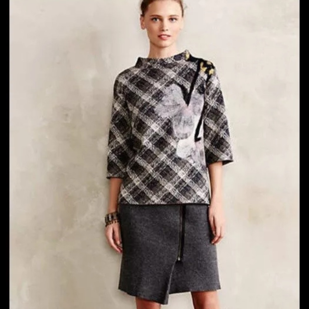 NWT Anthropologie Petaled Plaid Pullover S