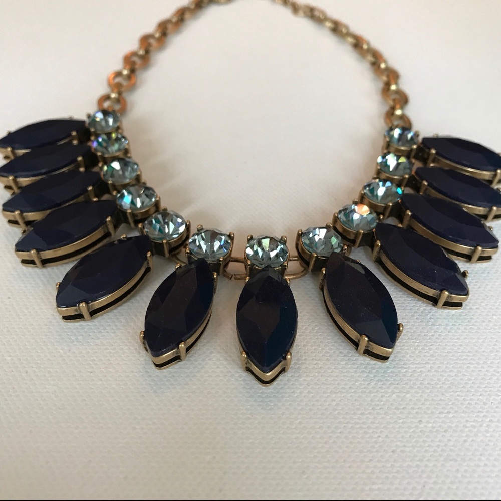 J. Crew Navy & Aqua Stone Gold Statement Necklace