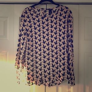 h&m long sleeved bird print shirt