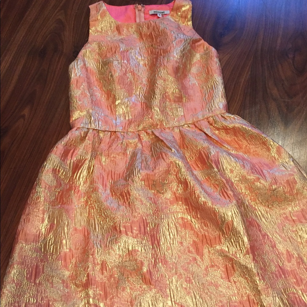 Coral and gold dress