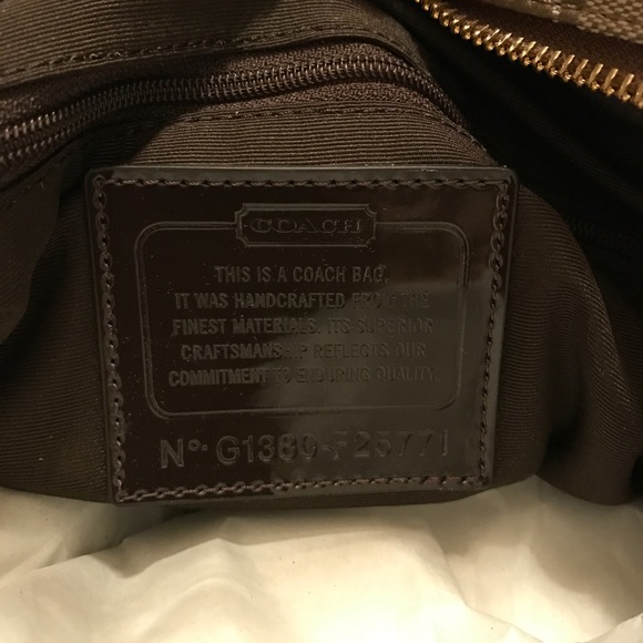 Coach Purse Handbag Khaki mahogany Sig Stripe NWT - Picture 4 of 5