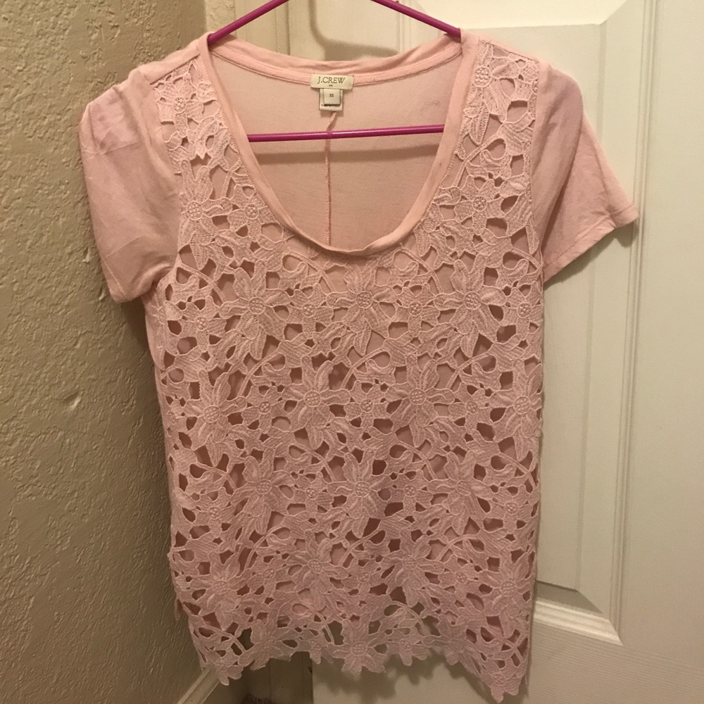 Pink Jcrew tee with lace flowers