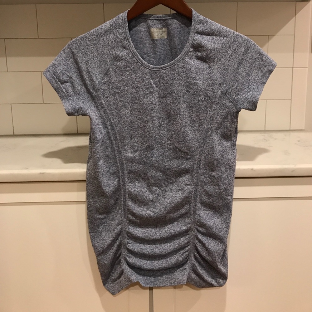 Athleta ruched tech tee, navy heather, small