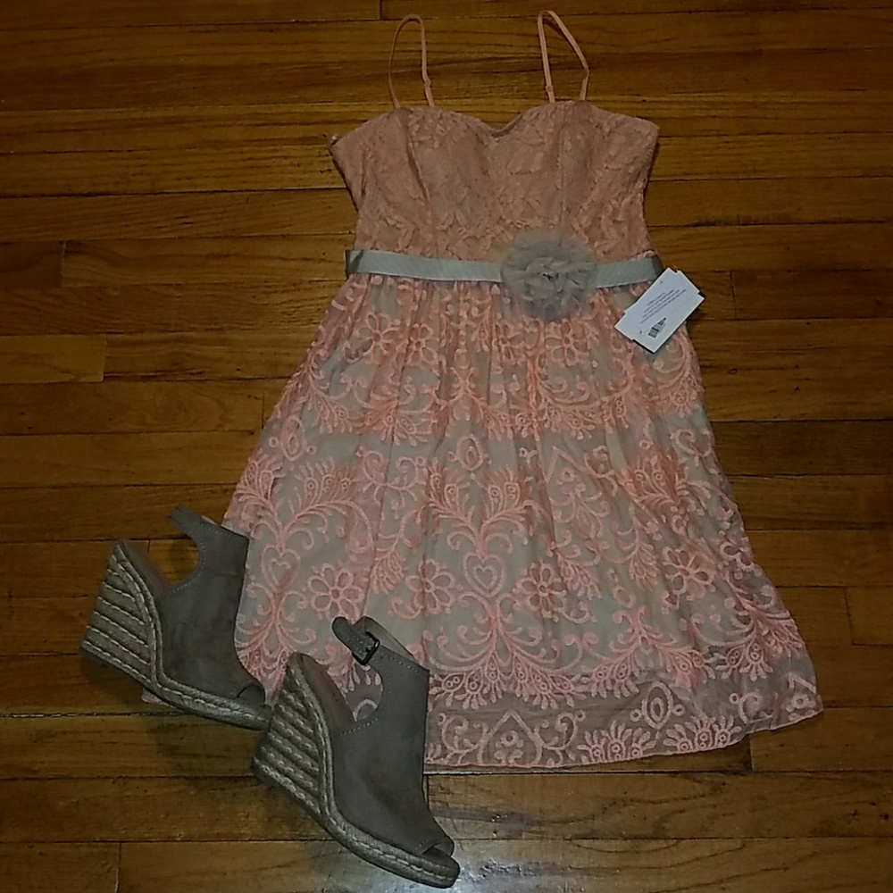 Jodi Kristopher Dress, Coral & Tan, NWT, size 7