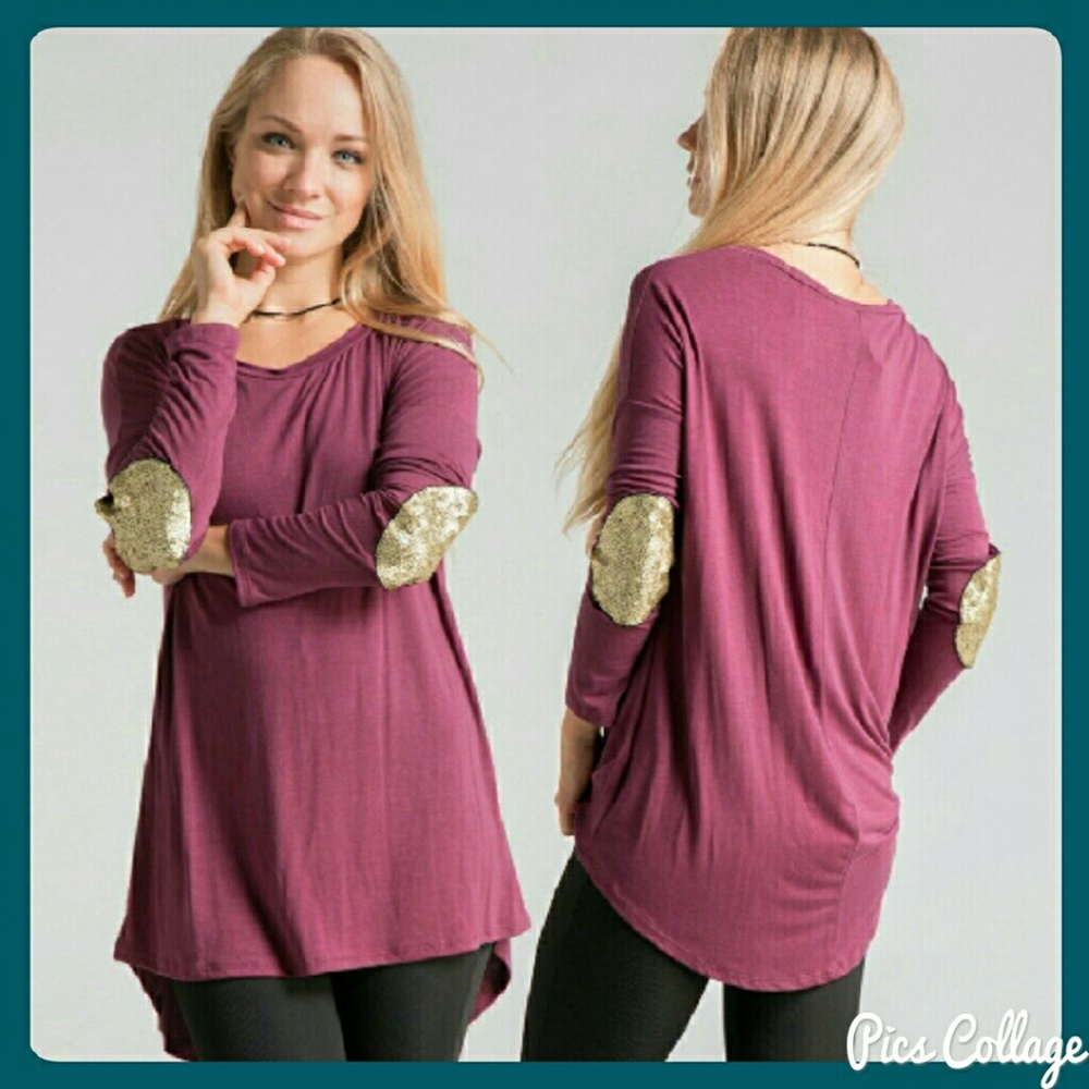 Berry Sequined Elbow Patch Top