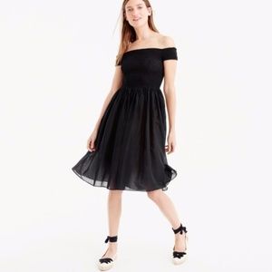 J. Crew Black Smocked Off-the-Shoulder Dress