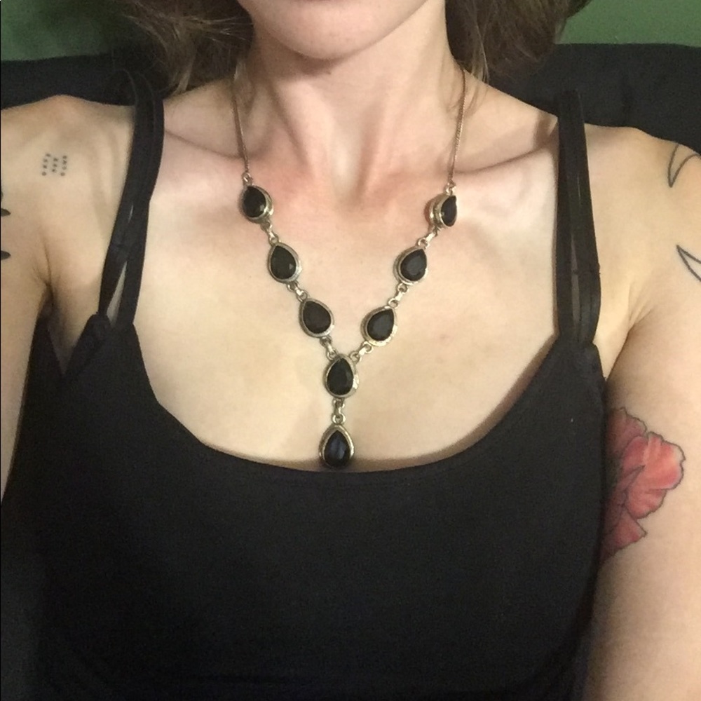 Faux Onyx Drop Necklace