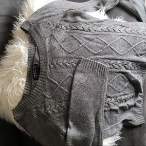 New York & Company Grey Knit Cropped Sweater