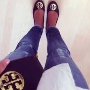 Tory Burch 'Riva' Silver Buckle Flat