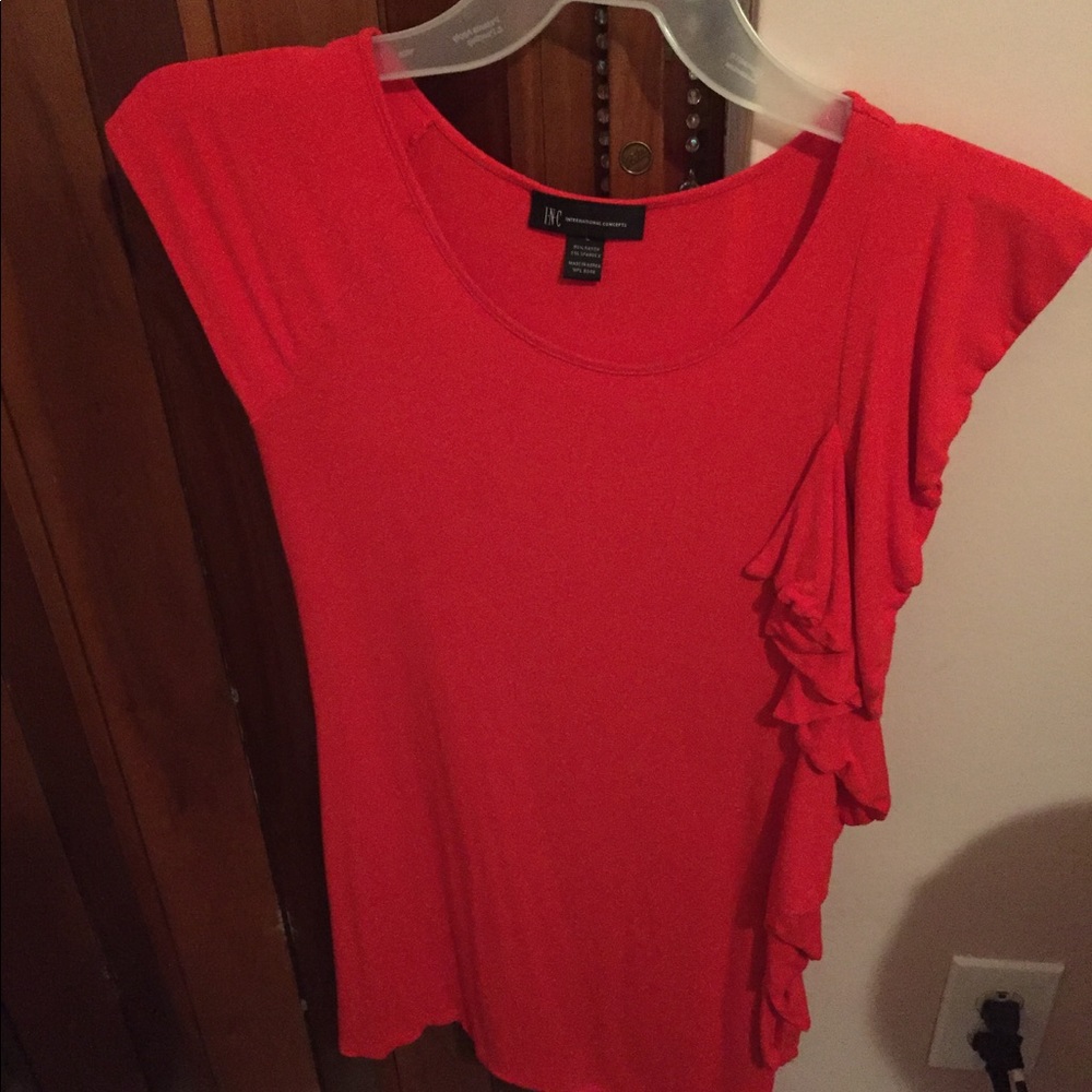 Red INC dress top with side ruffle