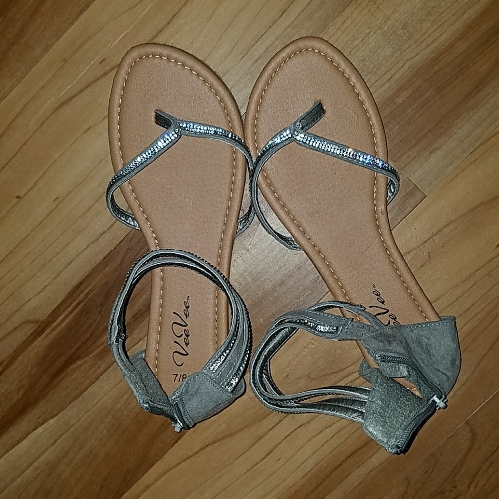 Rhinestone zip up sandals