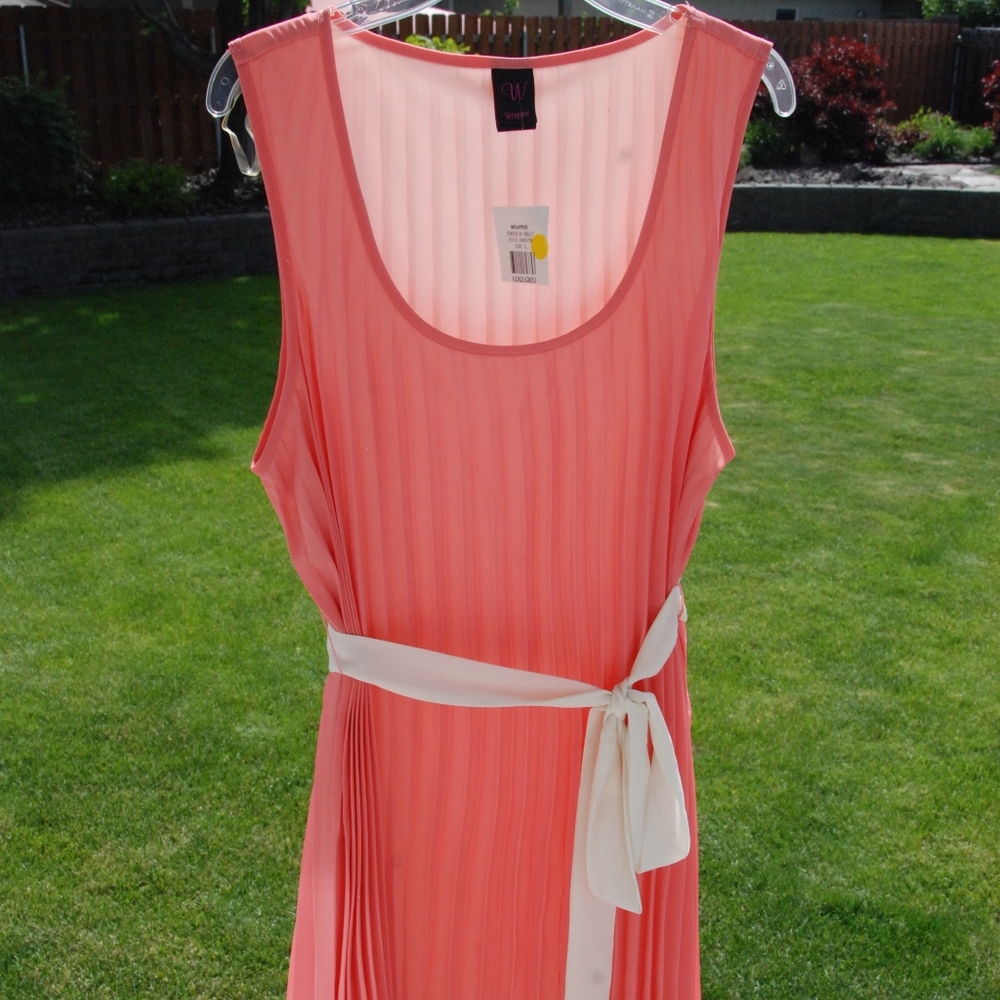 NWT pretty pink sleeveless dress with white belt