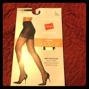 Hanes Premium Sheer Support Black Panty Hose sz Lg