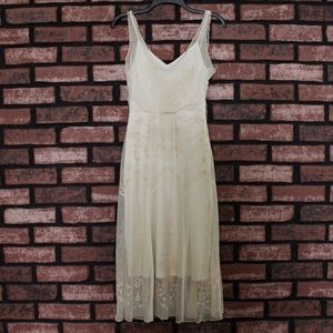 BCBG SHEER LAYERED MIDI DRESS WITH EMBROIDERY