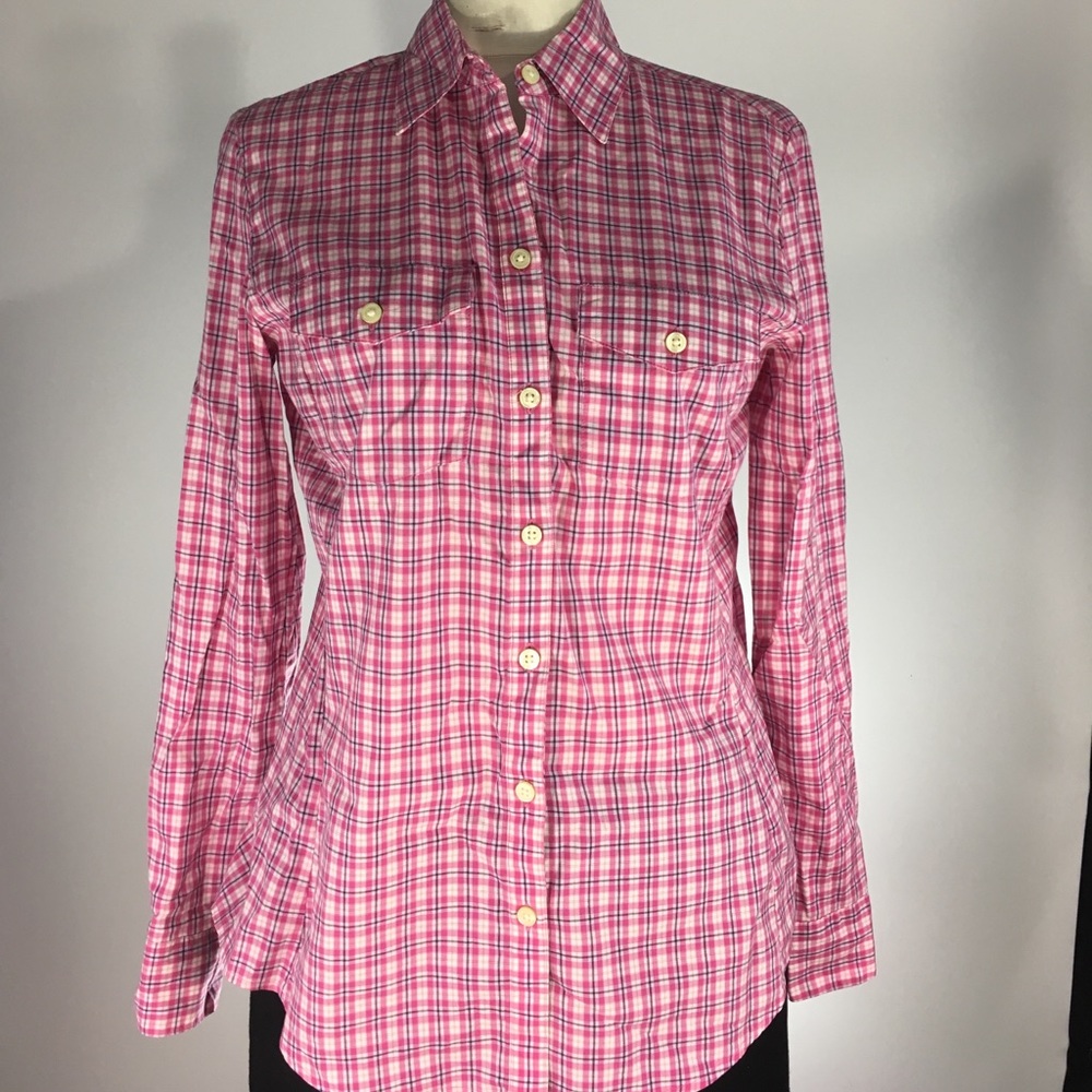 Banana Republic multicolored plaid button up top S