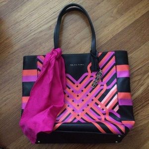 trina turk black magenta coral tote bag
